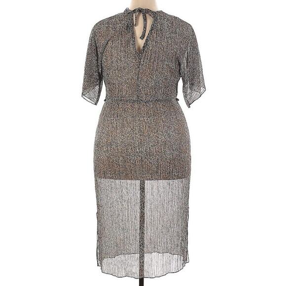 RIVER ISLAND Beige Animal Print Midi Sheer Pleated Dress Plus Size 18 EUC - Picture 2 of 2